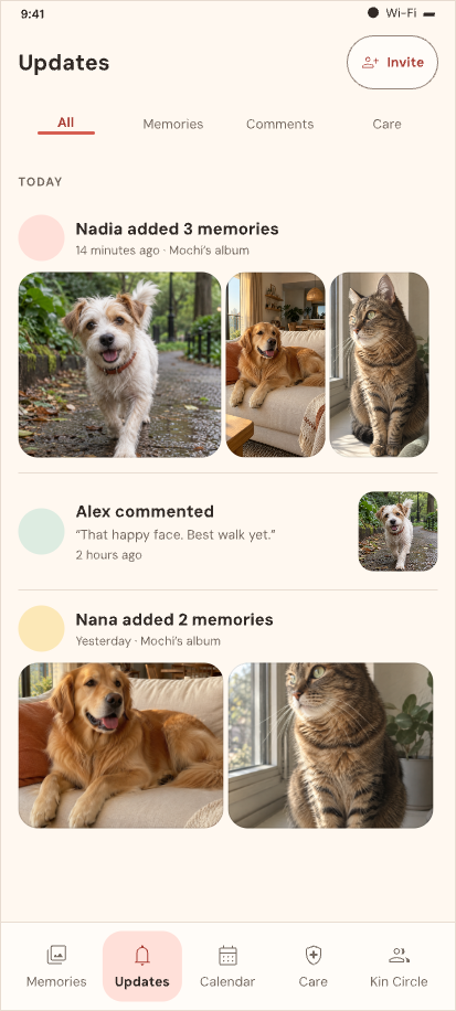 Family updates feed in OurKin