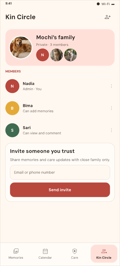 Family members and invitations in OurKin
