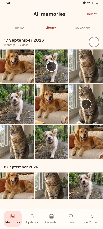 Pet photos organised by date in OurKin